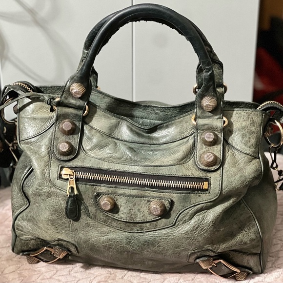 BALENCIAGA Agneau Giant 21 Rose Gold Velo Black Handbag Leather Mirror #599194 - Picture 1 of 16